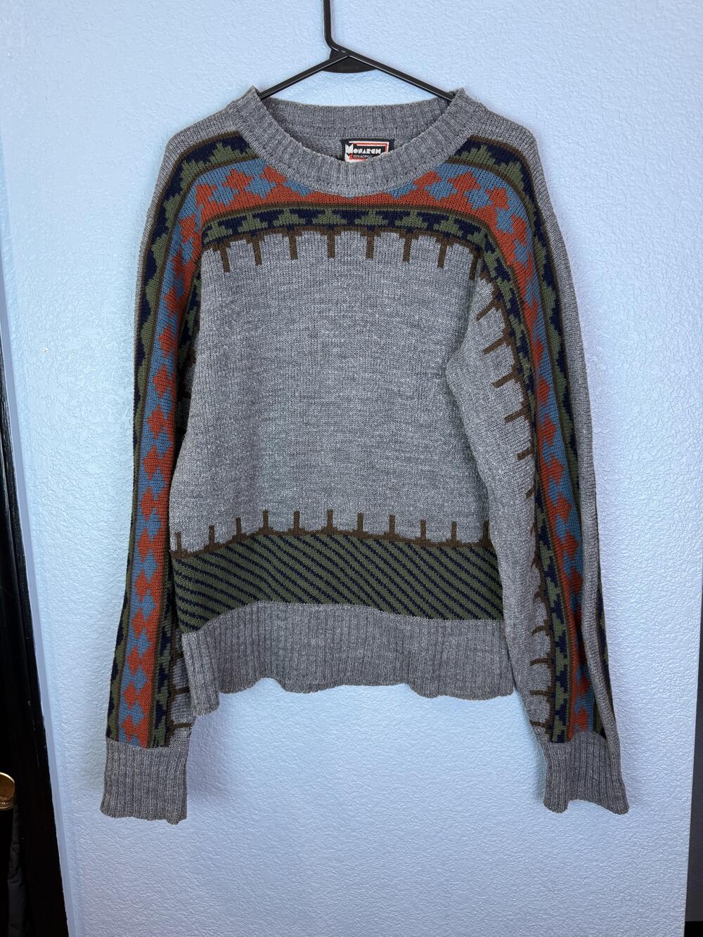 Vintage Monarch Sweater Mens Large Knit Pullover Patterned 90s Korea